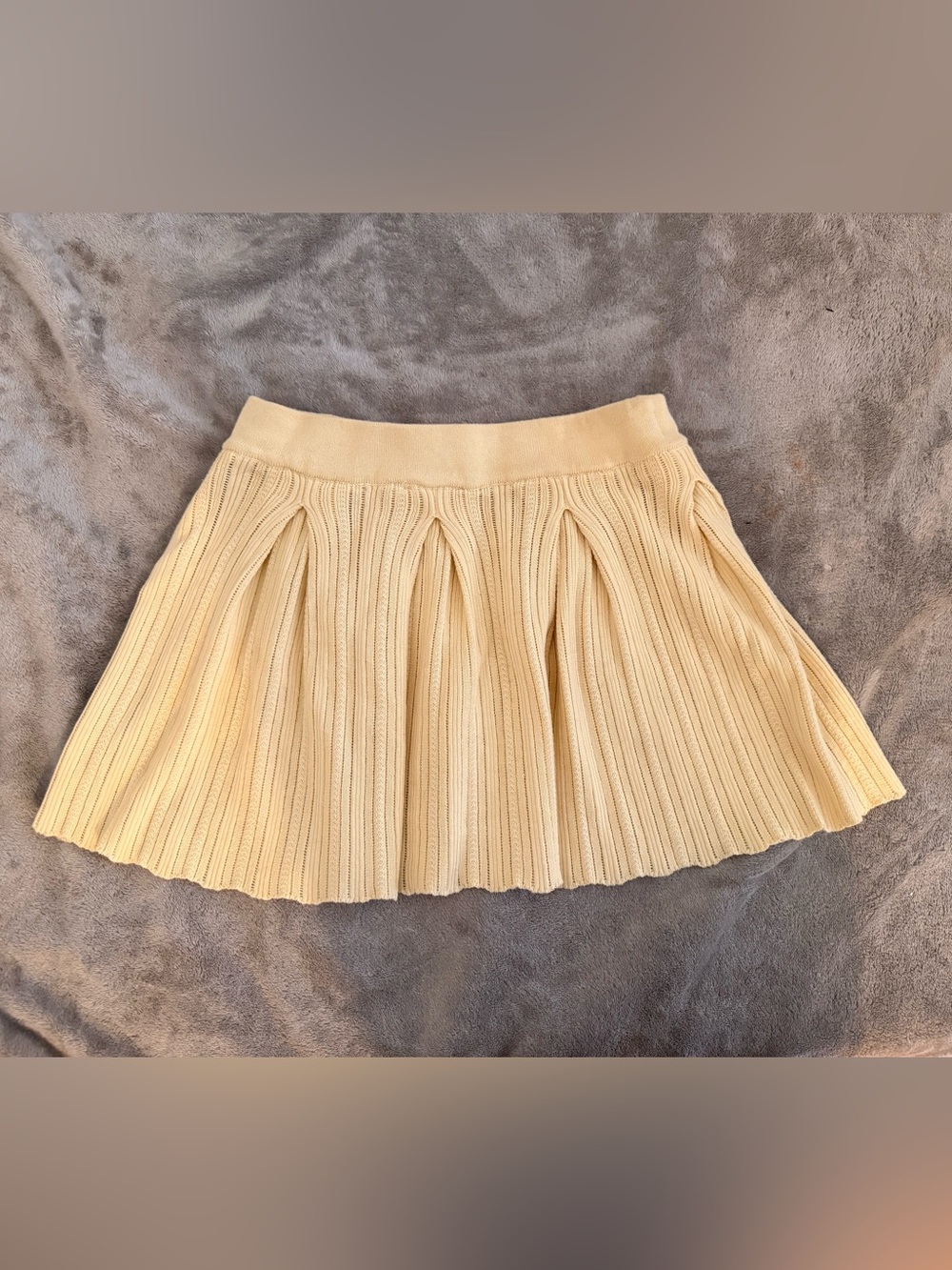 Pleated Knit Mini Skirt in Light Yellow